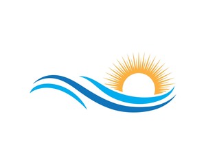 Vector Logo with yellow sun and blue sea waves.