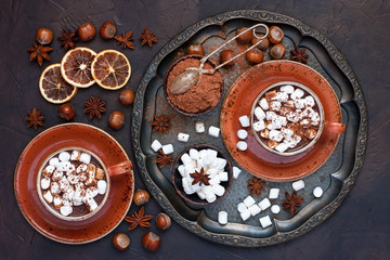 Mugs with hot chocolate