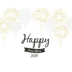 2019 Happy New Year illustration with fireworks