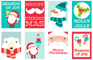 Collection of Christmas banners with cute animals and Santa Claus