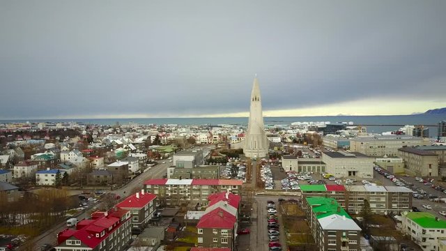 Aerial view of Hallgr&iacute;mskirkja church in Reykjavik in Iceland.