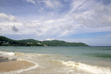 Kata beach and the beautiful sky with white clouds, Phuket, Thailand