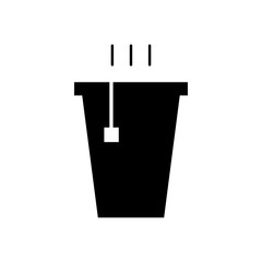 Solid icon vector of hot tea cup and smoke colored in black and white on white background, drink illustrator.