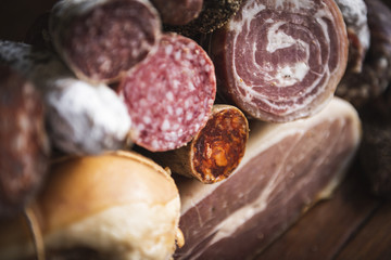 Closeup of charcuterie meat products food photography recipe idea