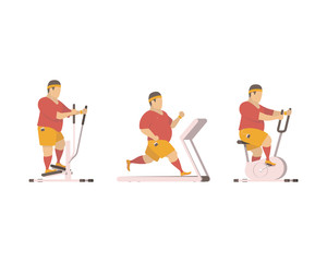 Overweight man training on exercise machine.