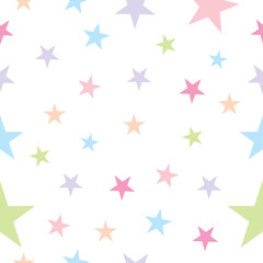 Seamless colorful stars isolated on white background, pastel color stars using for paper printing, page fill.
