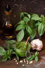 Homemade pesto sauce fresh Basil and nuts