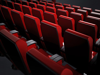 Empty red movie theater seats. 3D illustration