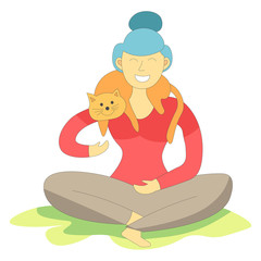 Animal pet sitting on woman owners shoulders vector