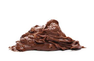 Cream chocolate with hazelnut chunks isolated on white background