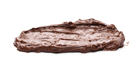 Cream chocolate with hazelnut chunks isolated on white background
