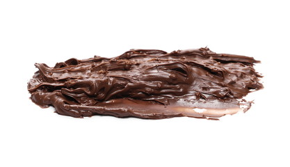 Cream chocolate with hazelnut chunks isolated on white background