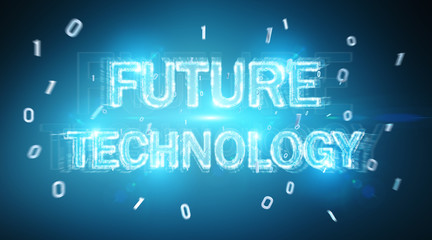 Future technology text hologram 3D rendering