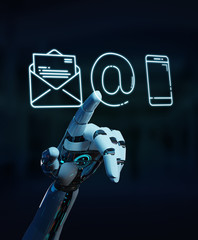 White cyborg using thin line contact icon