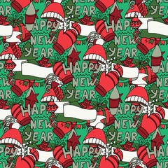 New year seamless pattern in hand drawn style.