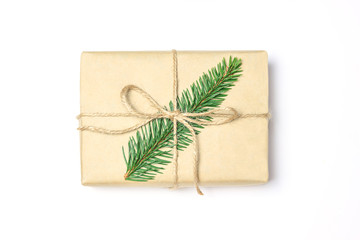 Fototapeta na wymiar isolated present or gift box in craft paper
