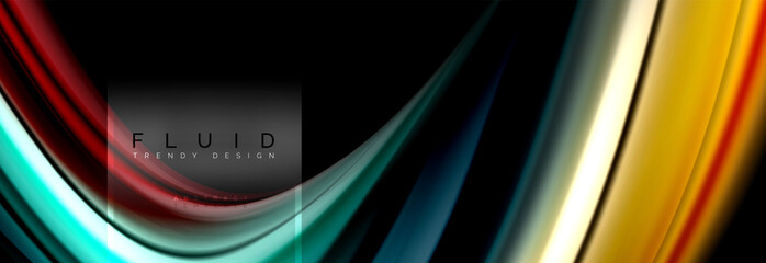 Fluid colors abstract background colorful poster, twisted liquid design on black, colorful marble or plastic wave texture backdrop, multicolored template for business or technology presentation or web