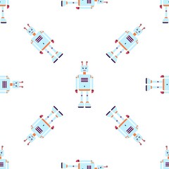 Robot seamless pattern in flat style.