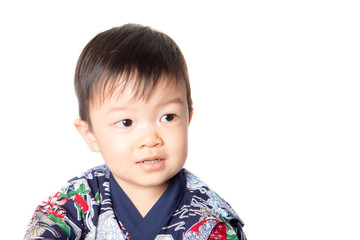 Close up portriat Asian baby boy toddler wear Japanese costume tradition