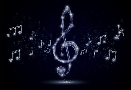 Treble clef musical notes vector polygonal background