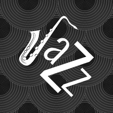 Jazz concept. Vinyl record and word Jazz. Letter J - saxophone.