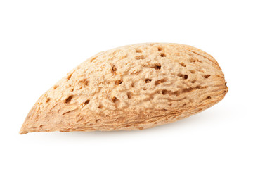 Almond nut in shell isolated on white background, clipping path, full depth of field