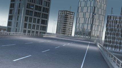 leere Straße in der Stadt am Abend