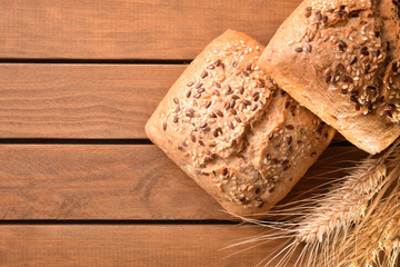 Whole loaf of bread on cutting board traditional vintage