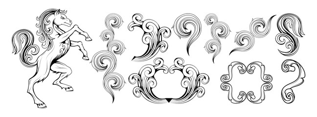 heraldry, heraldic crest or coat of arms, heraldic elements for your design, engraving, vintage retro style, heraldry animals emblem, animals logo, vector graphics to design