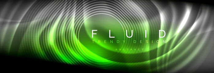 Neon glowing fluid wave lines, magic energy space light concept, abstract background wallpaper design