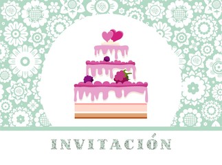 Invitation to celebration, berry cake, Spanish, blue, floral, vector.Color card. Invitation to a holiday, event, celebration. The inscription in Spanish 
