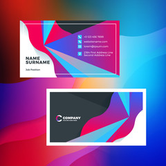 Double-sided horizontal business card template with abstract background. Vivid gradients. Vector mockup illustration. Stationery design