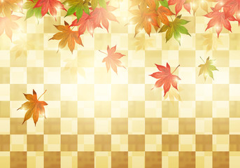 ベクター、秋の紅葉と金色の市松背景