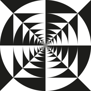 Op art infinite kaleidoscope vortex tunnel of squares and circles