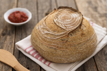 Homemade Sourdough Bread on wood table