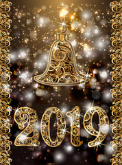 Happy New 2019 Year invitation postcard, vector illustration