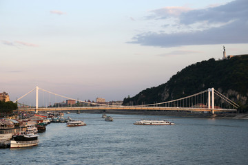 Elisabeth bridge and Gellert hill Budapest sunset cityscape