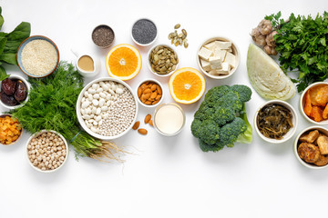 calcium vegetarians Healthy food clean eating top view - obrazy, fototapety, plakaty