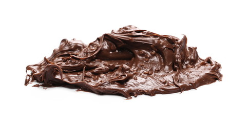 Cream chocolate with hazelnut chunks isolated on white background