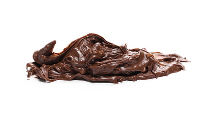 Cream chocolate with hazelnut chunks isolated on white background
