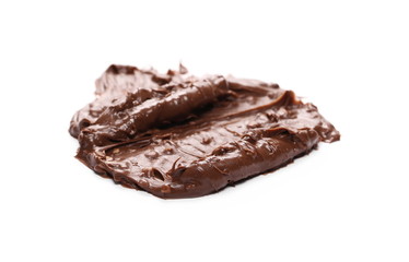 Cream chocolate with hazelnut chunks isolated on white background