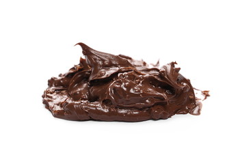 Cream chocolate with hazelnut chunks isolated on white background