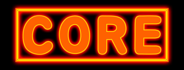 Core - glowing text on black background