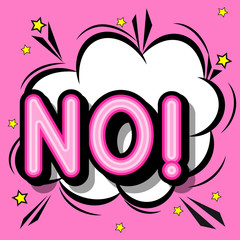 NO- retro  popart style lettering with shadows on a white background.