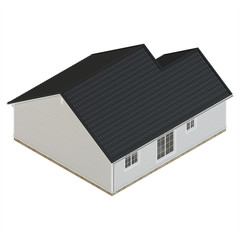Cozy little house isolated on white background. Isometric projection. View from above. 3D rendering.