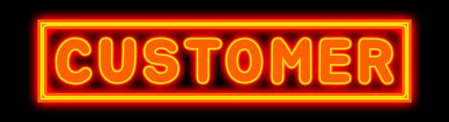 Customer - glowing text on black background