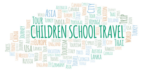 Obraz premium Children School Travel word cloud.