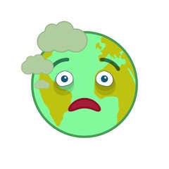 Diseased world globe isolated emoticon. Sick blue planet emoji. Social communication and weather widget. Painful face showing facial emotion. Funny earth icon. Weather forecast vector element
