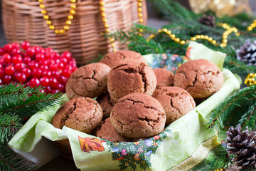 Homemade christmas chocolate cookies with cracks