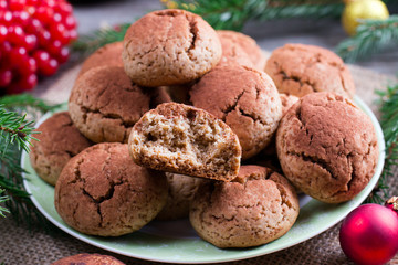 Homemade christmas chocolate cookies with cracks